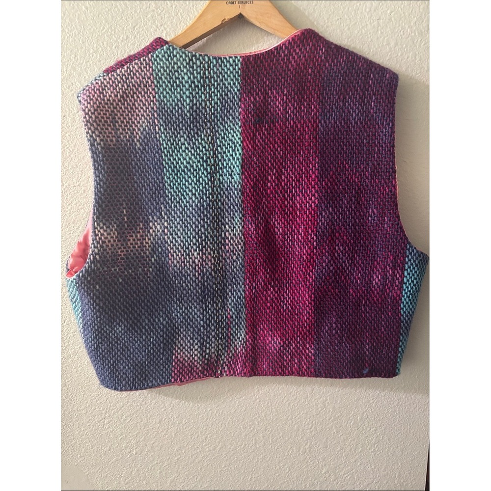 Women's SZ Large/XL Handwoven Multicolor Textured Vest w/Pink Lining Boho Ombre - Picture 10 of 12